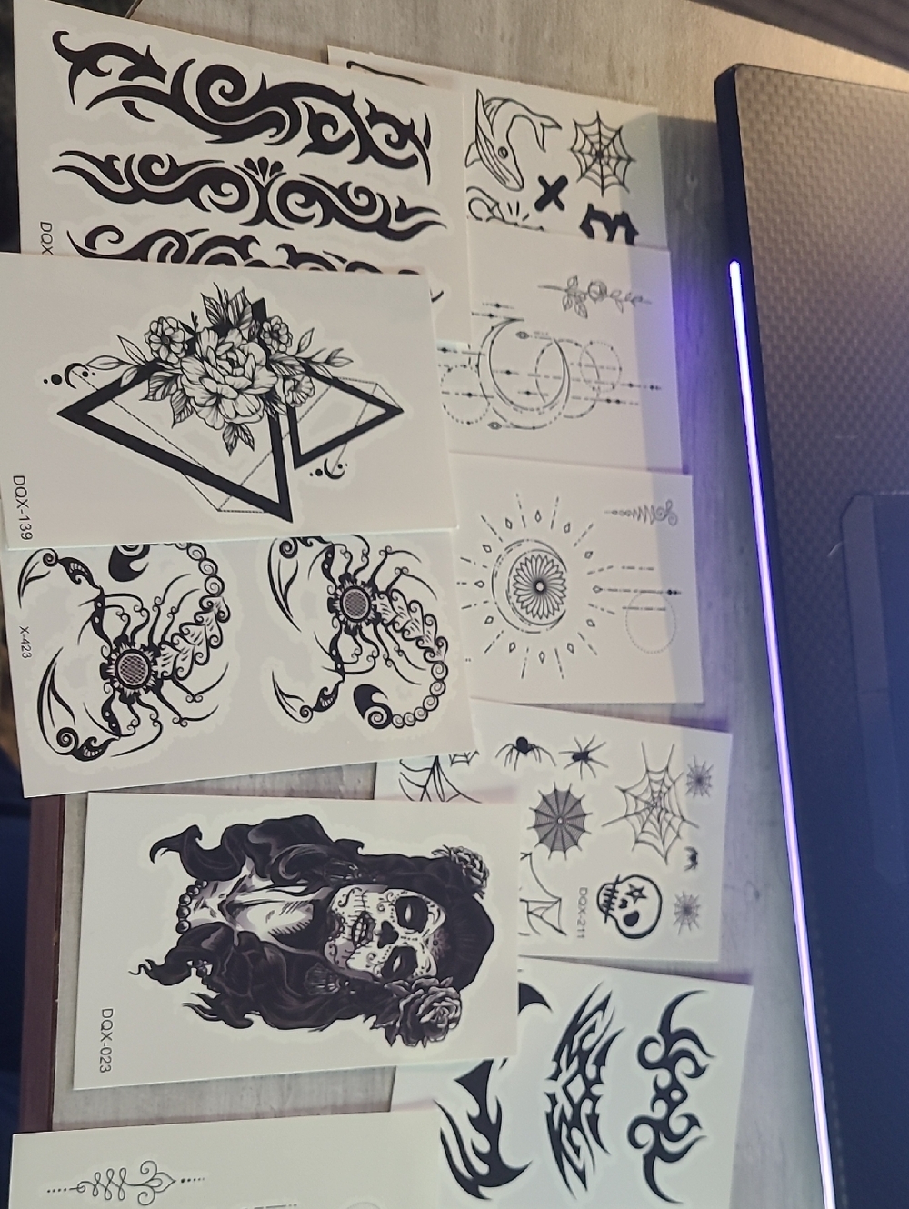 10 Black Temporary Tattoo Sheet Set - Floral, Tribal & Gothic Designs